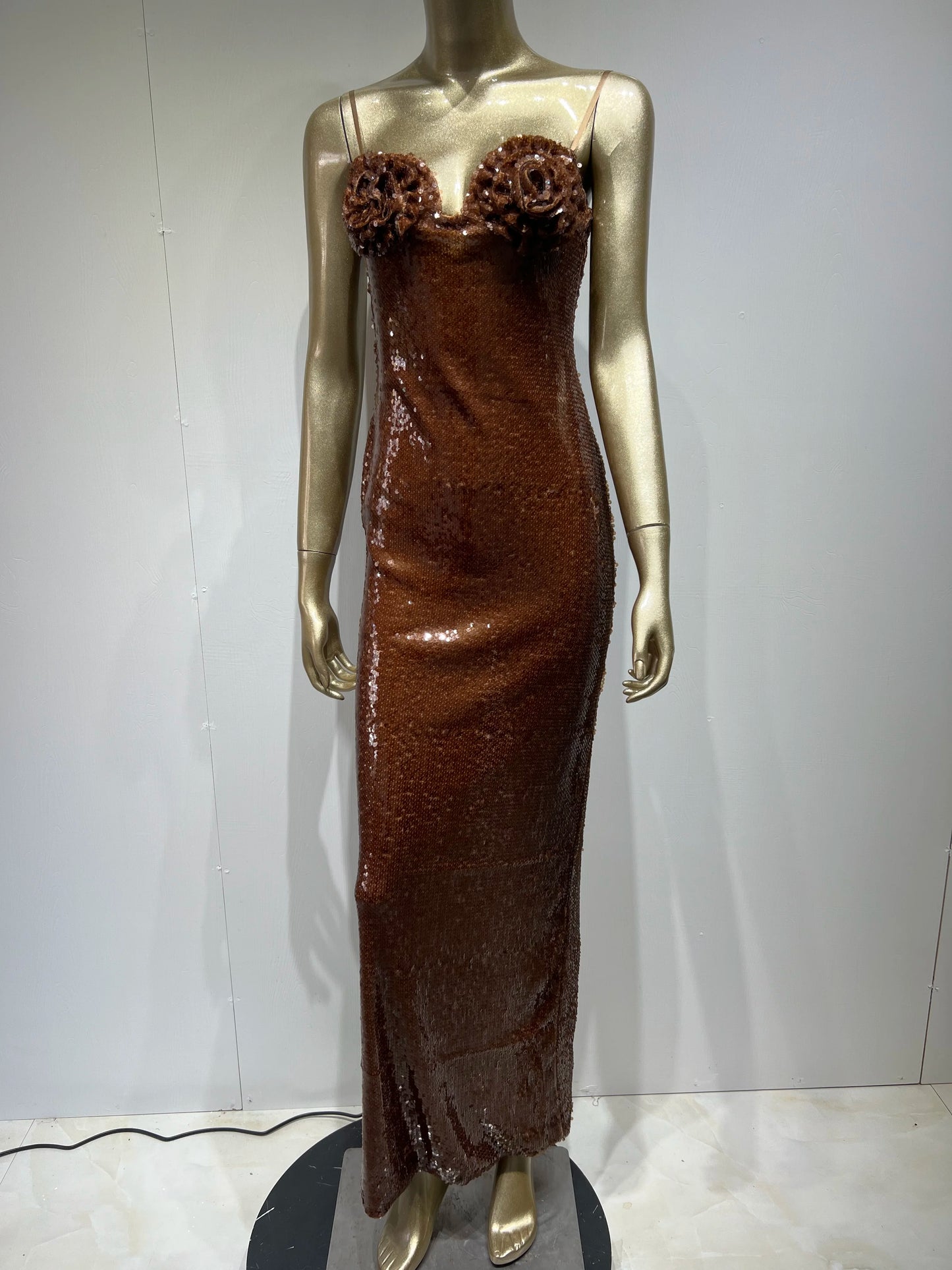 Flower Bustier Sequin Maxi Dress HV8416