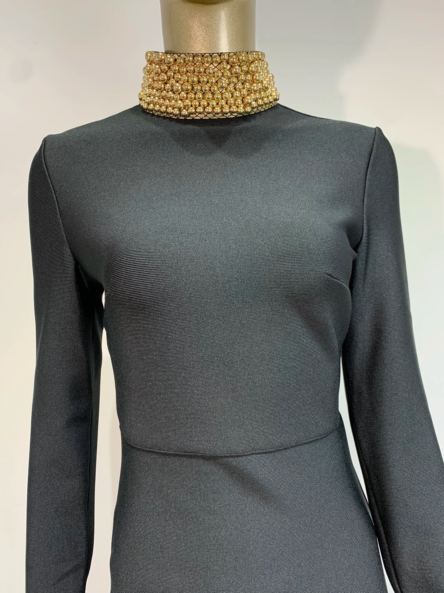 Long Sleeve Embellished Backless Maxi Dress Black HV1739