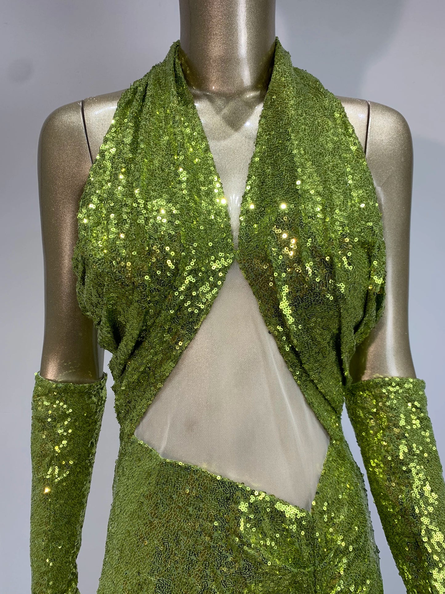 Halter Draped Sequin Maxi Dress Green HV1141