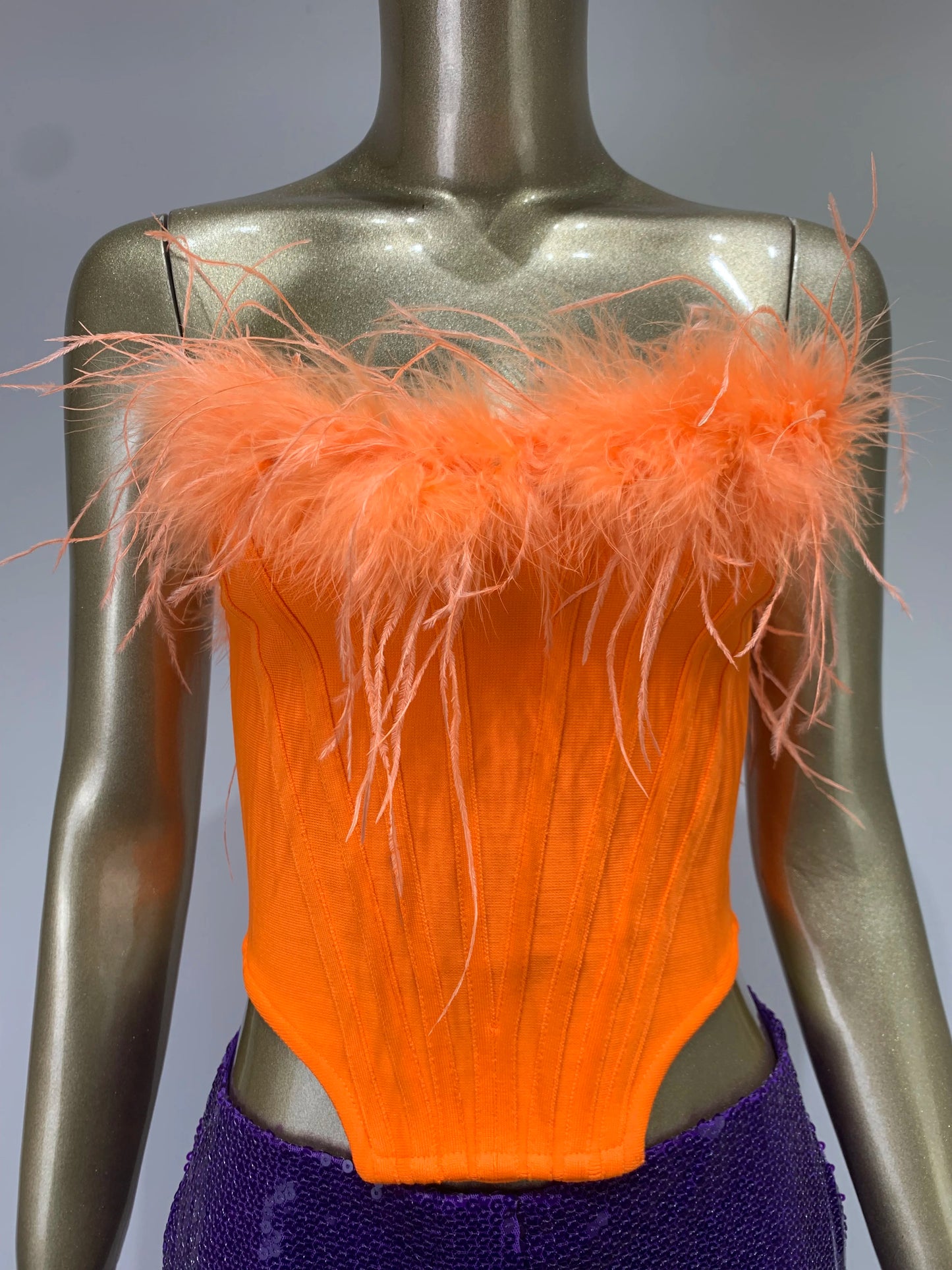 Strapless Feather Two Piece Jumpsuit Orange Purple HV9937
