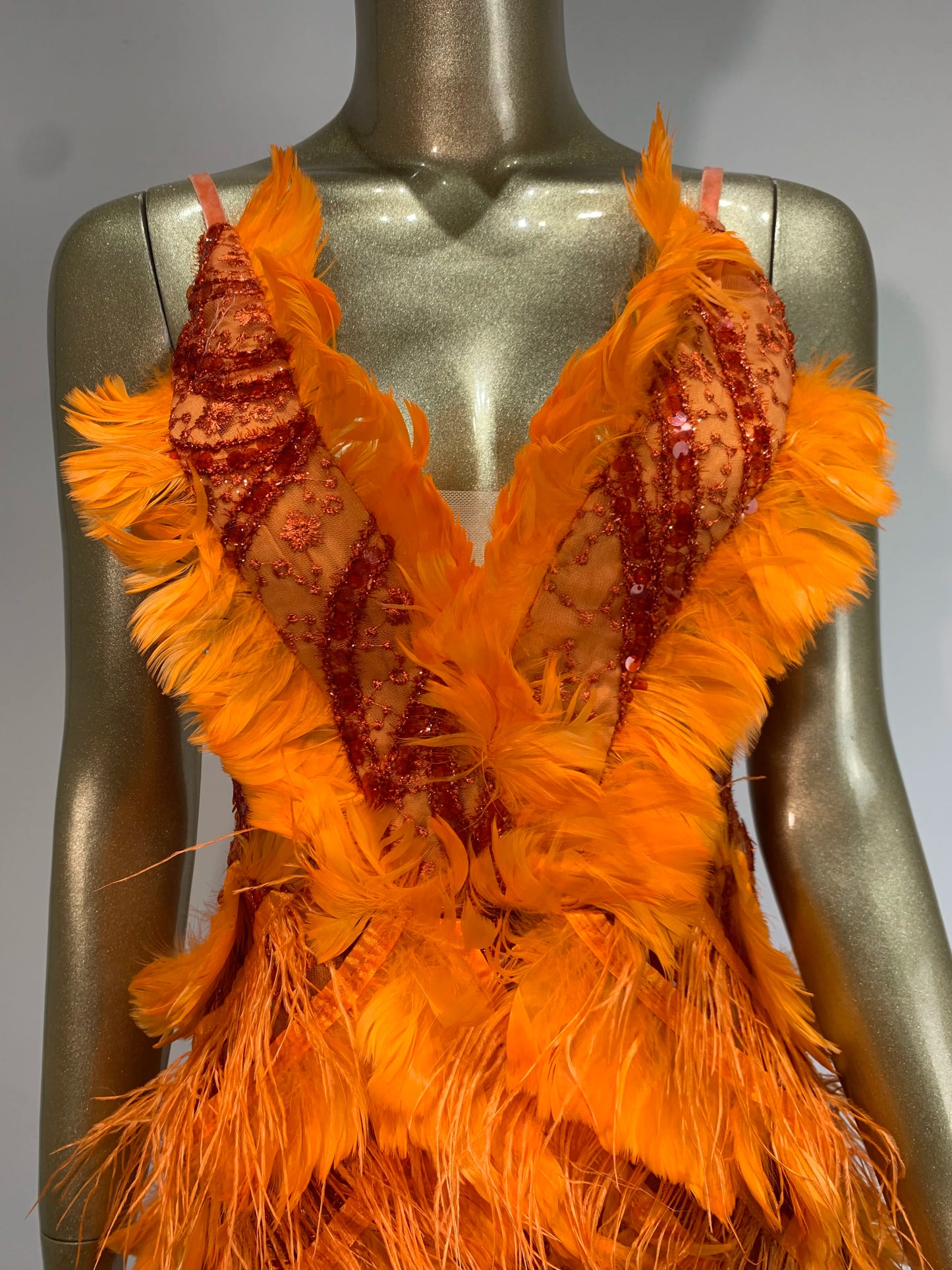 Feather Sequin Dress Orange HV1377