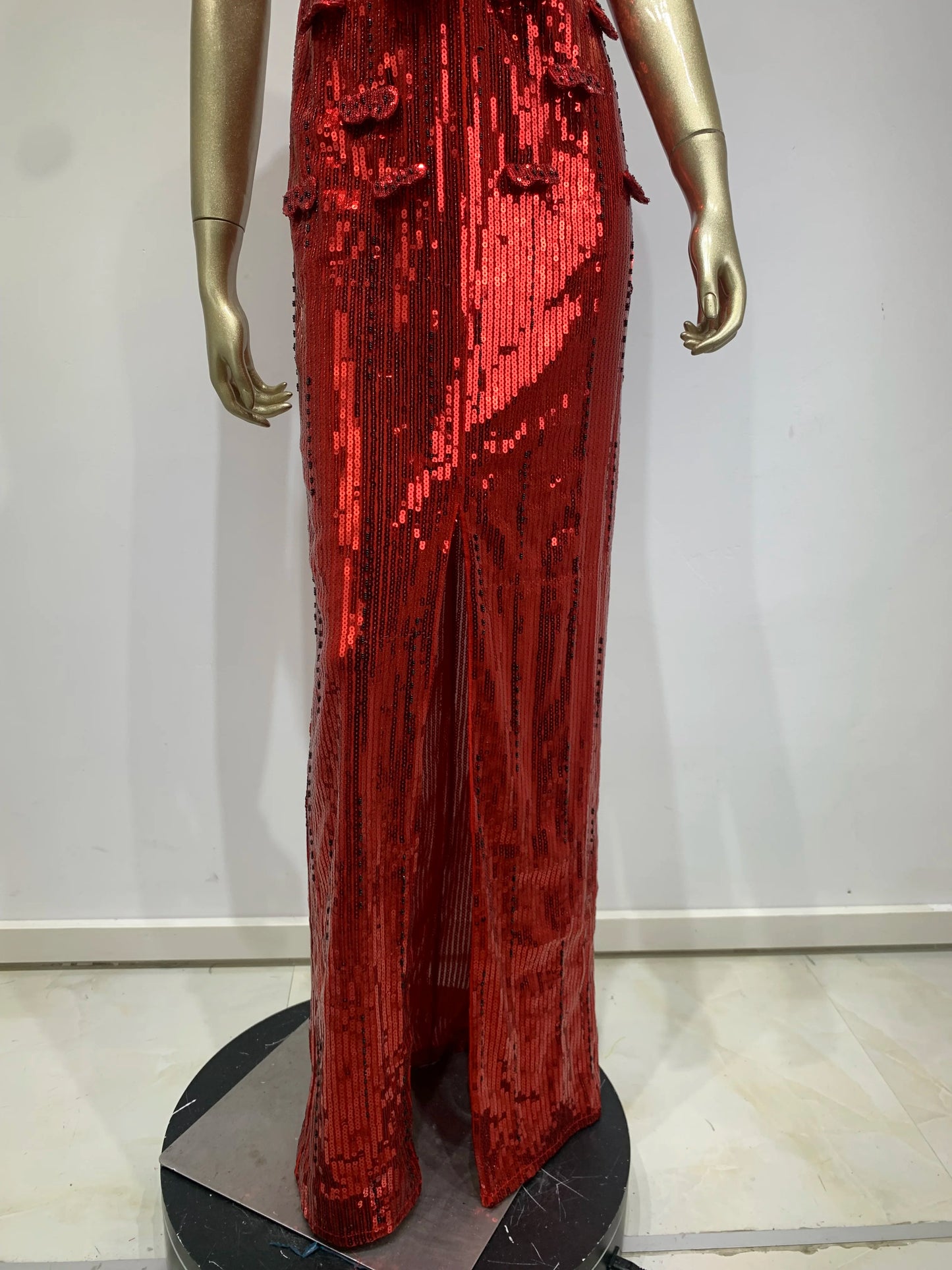 Strapless Flower Sequin Maxi Dress Red HV1007