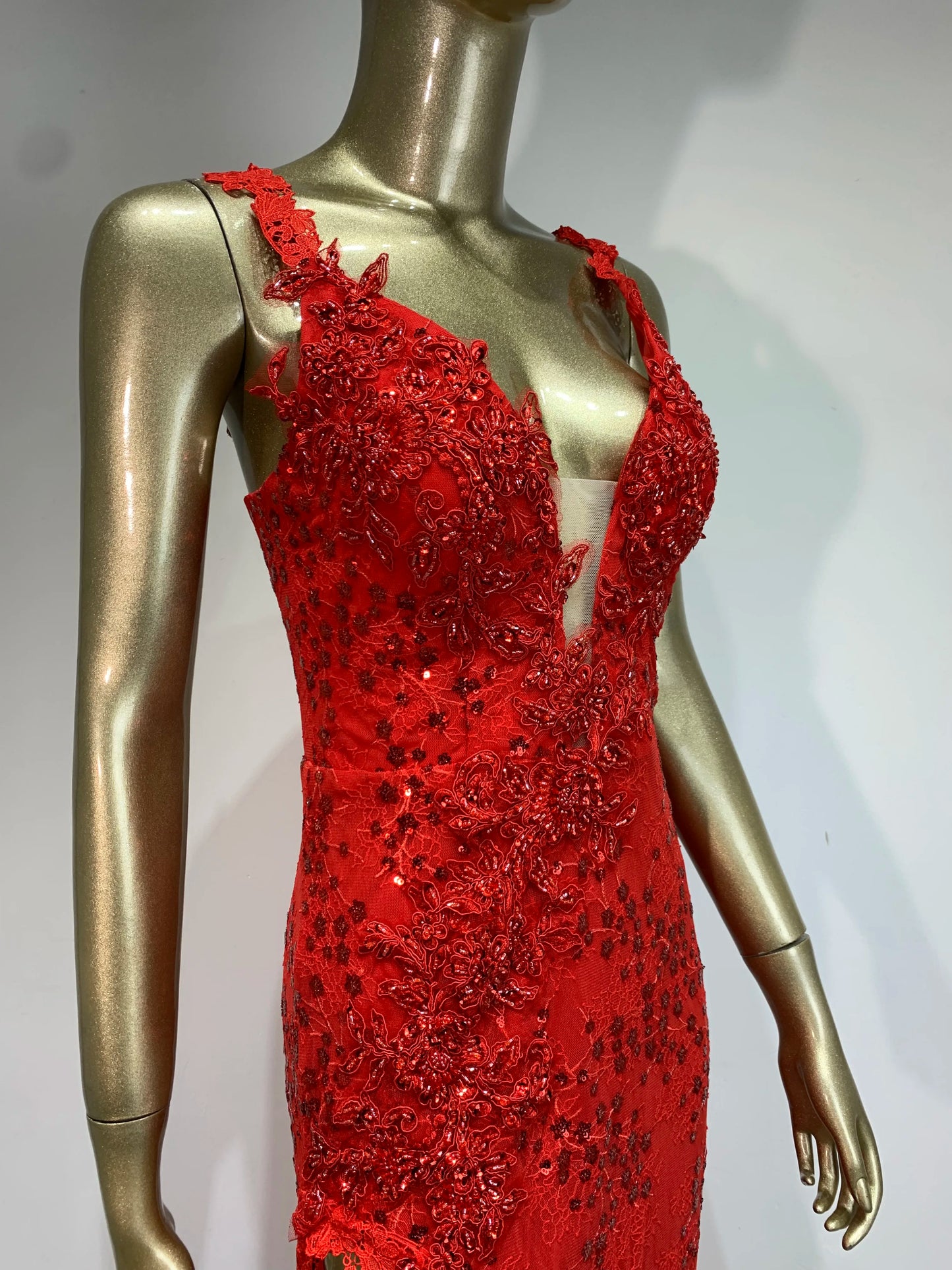 Sequin Crochet Maxi Dress Red HV1129