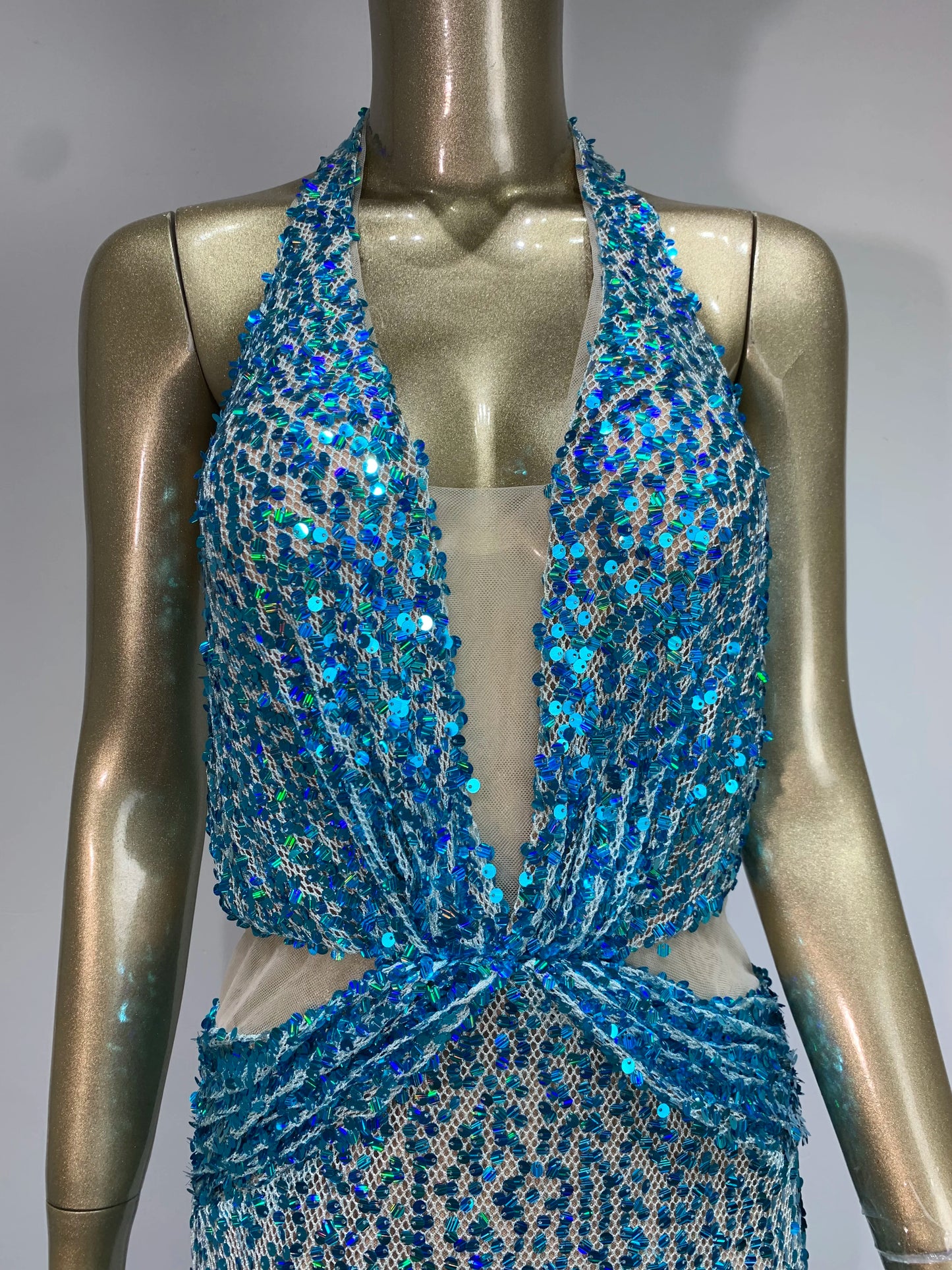 Halter Sequin Maxi Dress Turquoise HV1539