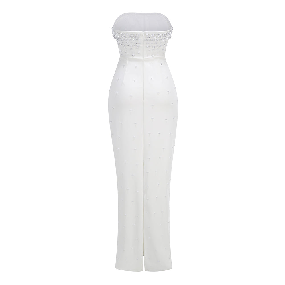 Strapless Pearl Maxi Dress White HV1774