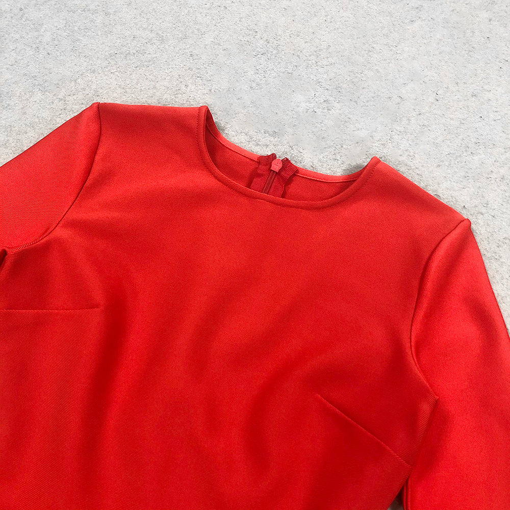Crystal Feather Long Sleeve Ruffle Dress Red HV9972