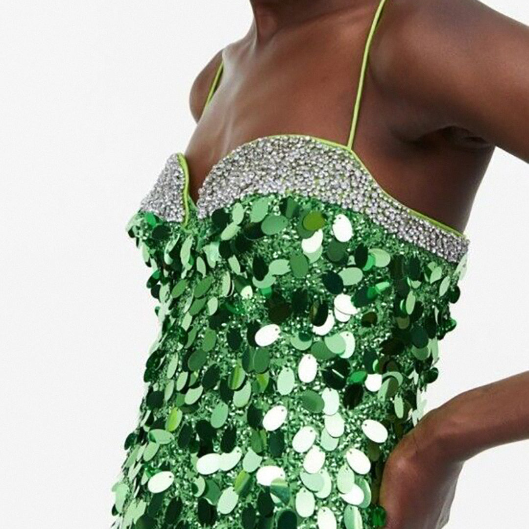 Sequin Studded Dress Green