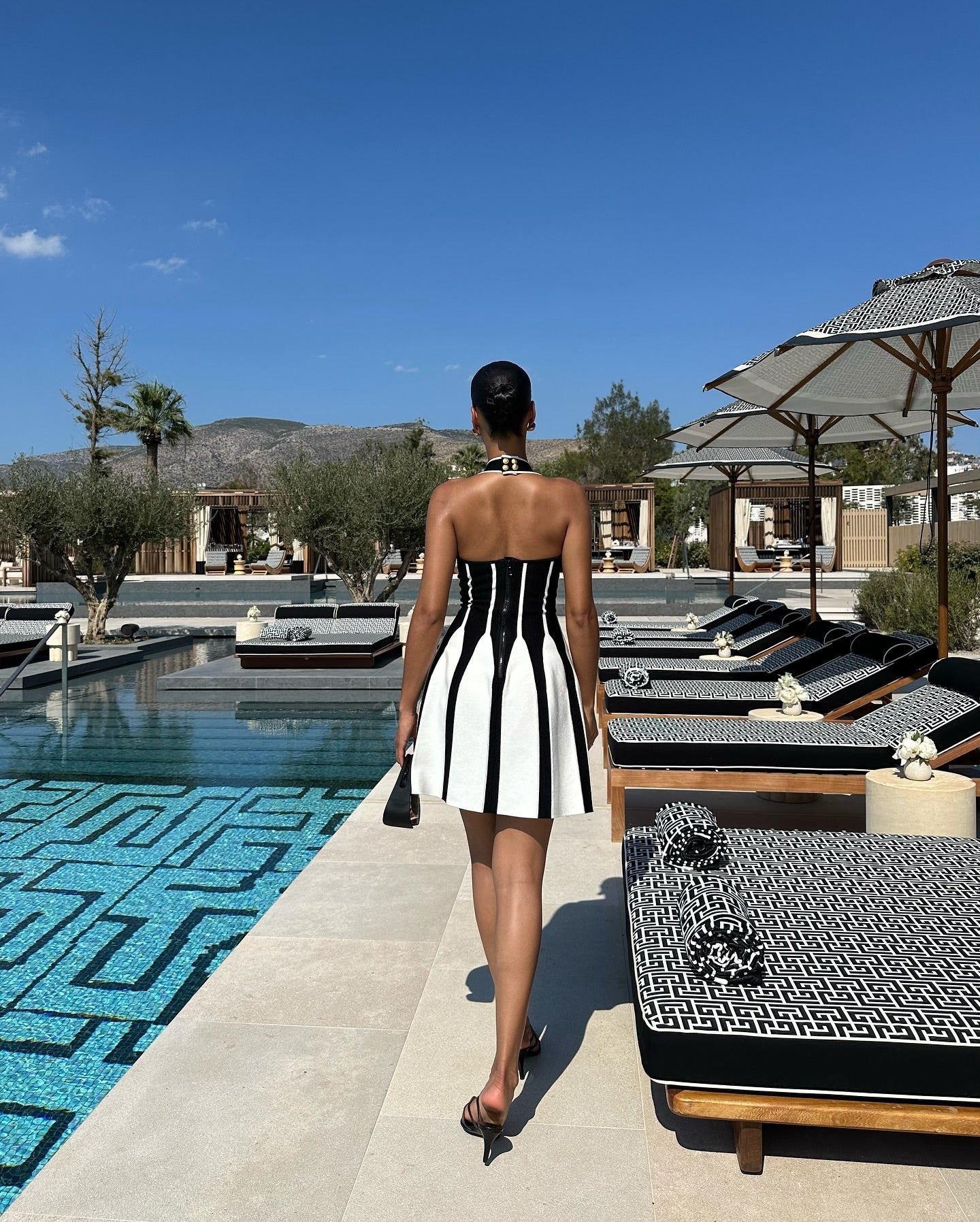 Halter A Line Dress Black White HV1838