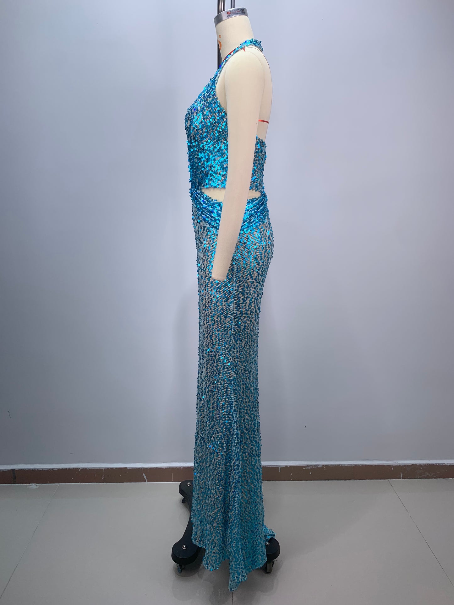Halter Sequin Maxi Dress Turquoise HV1539
