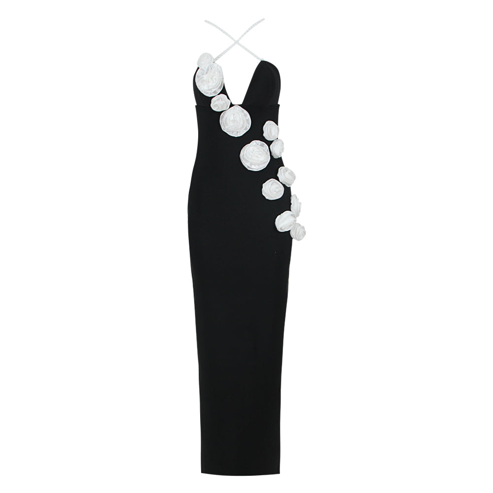Flower Detail Pearl Straps Maxi Dress HV9874