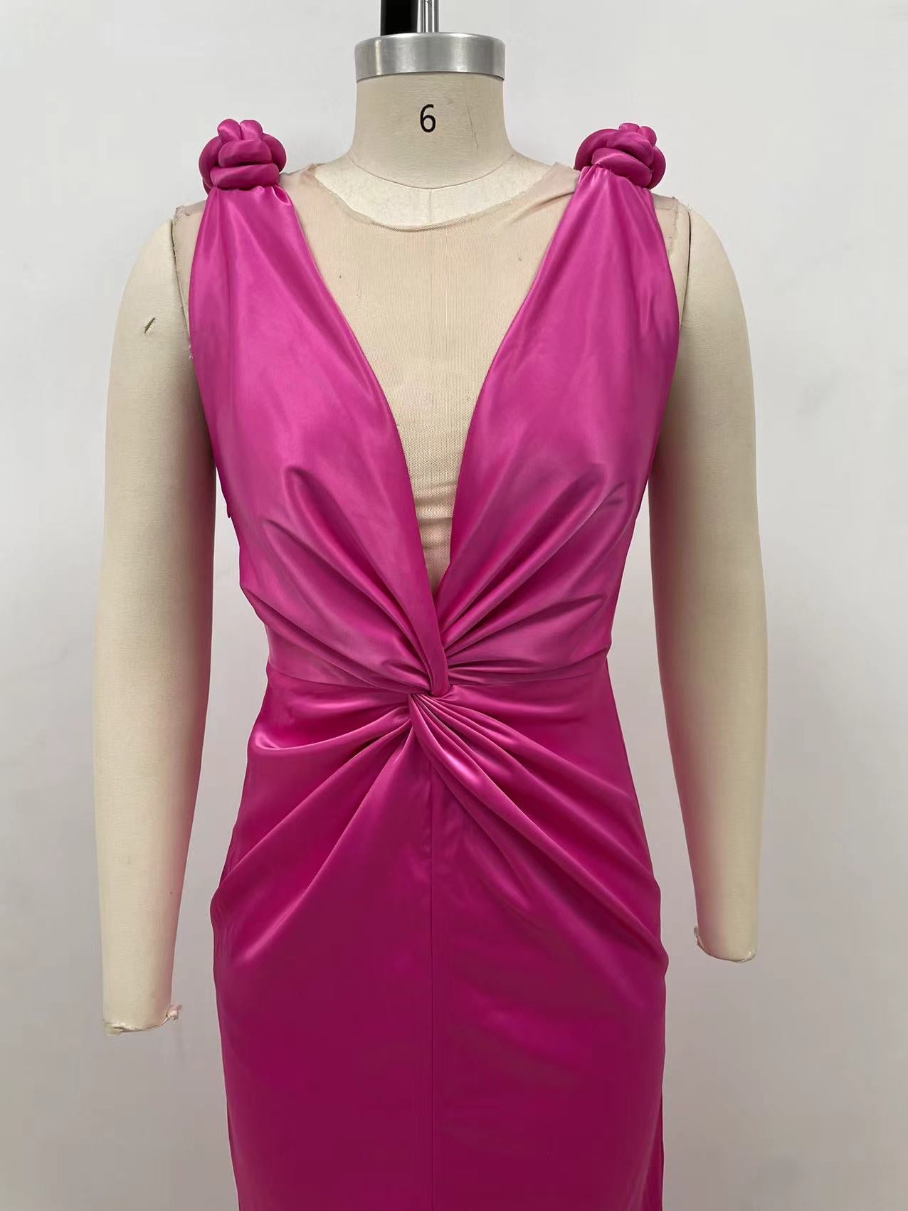 Plunge V Neck Draped Maxi Dress Hot HV1503