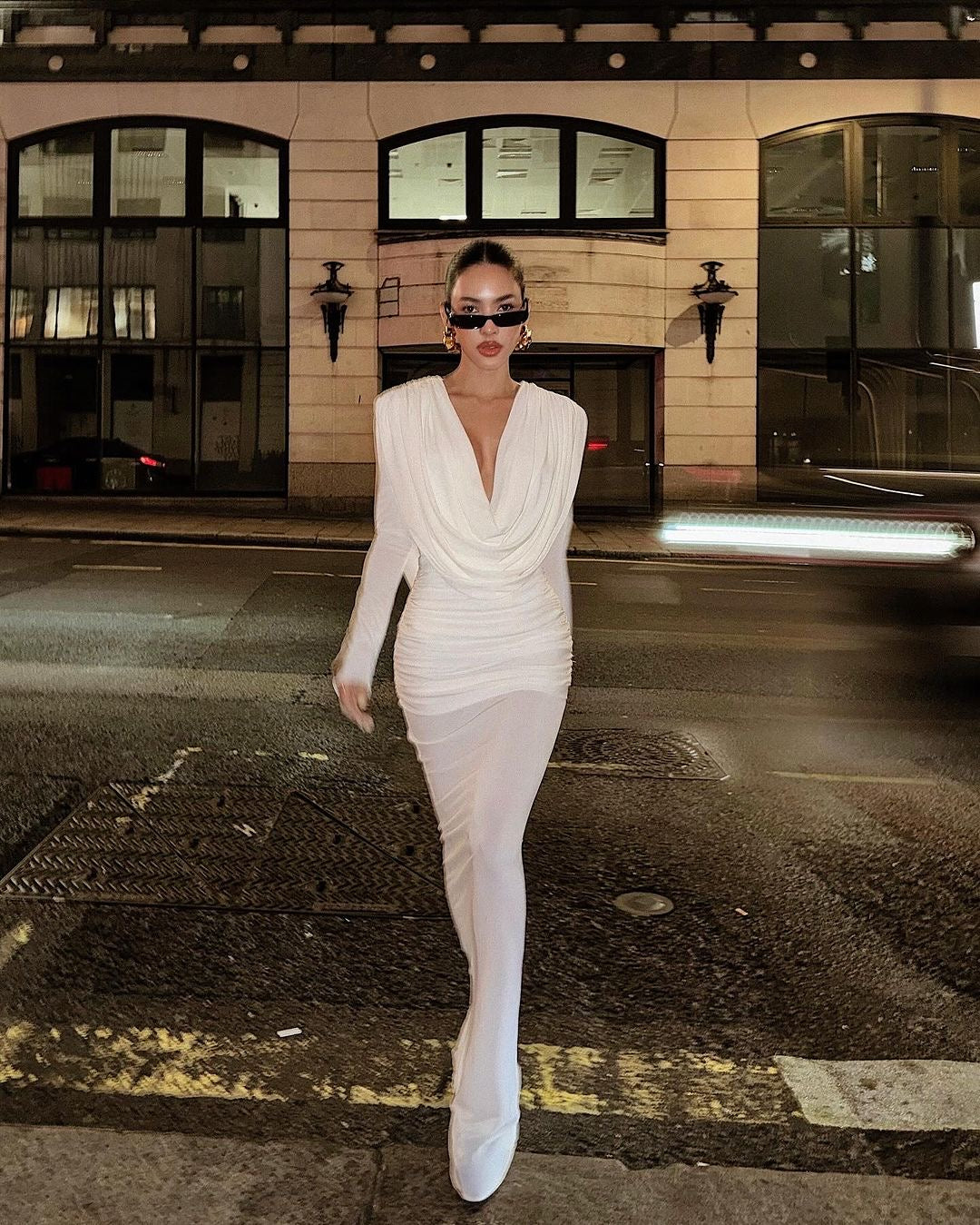 Long Sleeve Draped Backless Maxi Dress HV2076