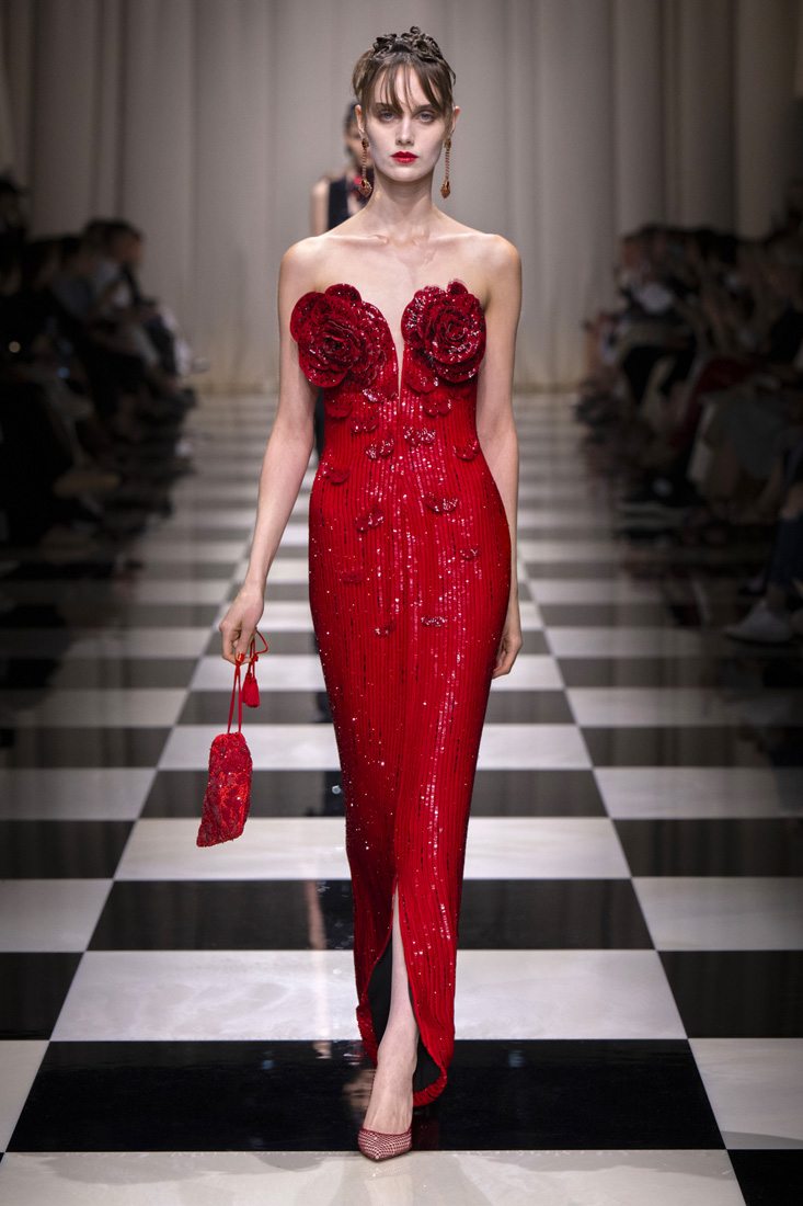 Strapless Flower Sequin Maxi Dress Red HV1007