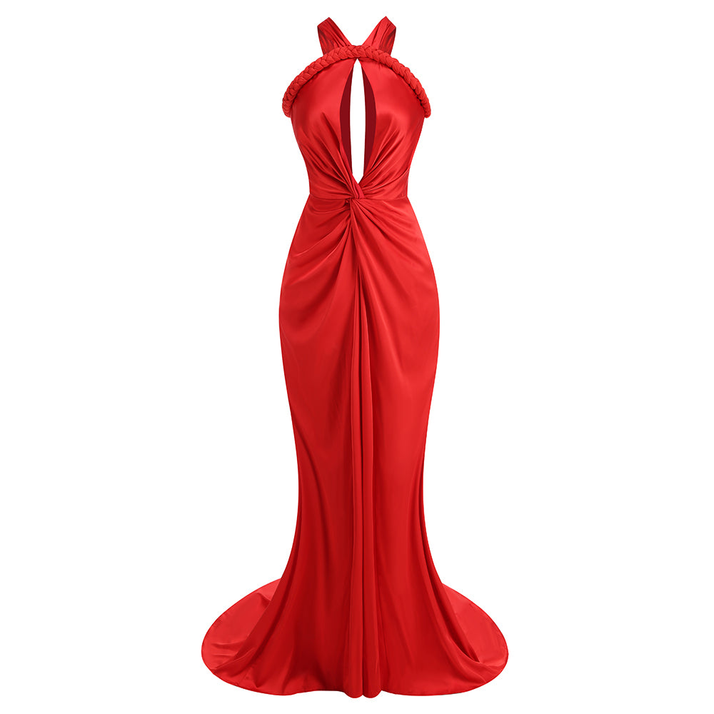 Halter Braided Draped Maxi Dress HV1380