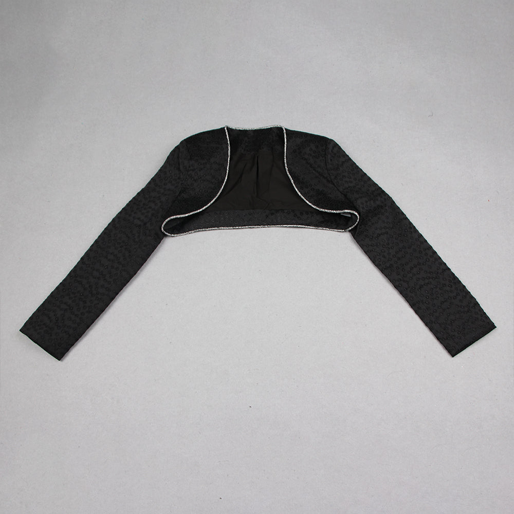 Long Sleeve Crystal Trim Blazer Dress Black HV9354
