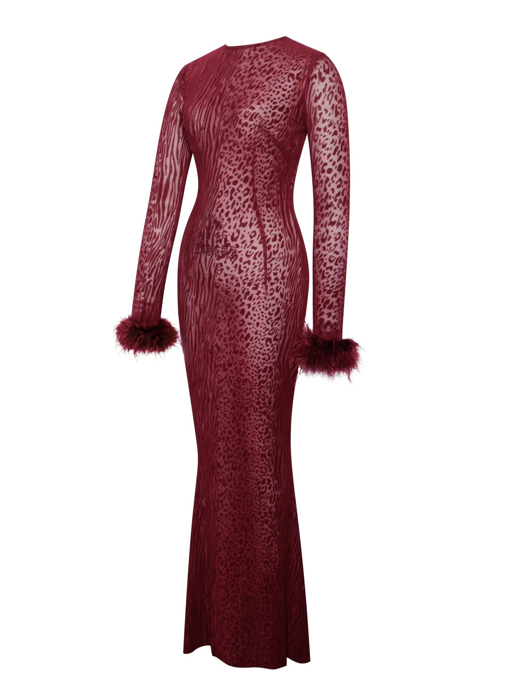 Long Sleeve Backless Maxi Dress Burgundy HV1902