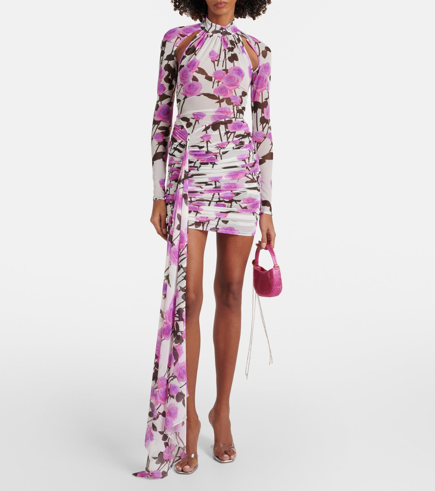 Long Sleeve Floral Backless Dress Pink HV1938