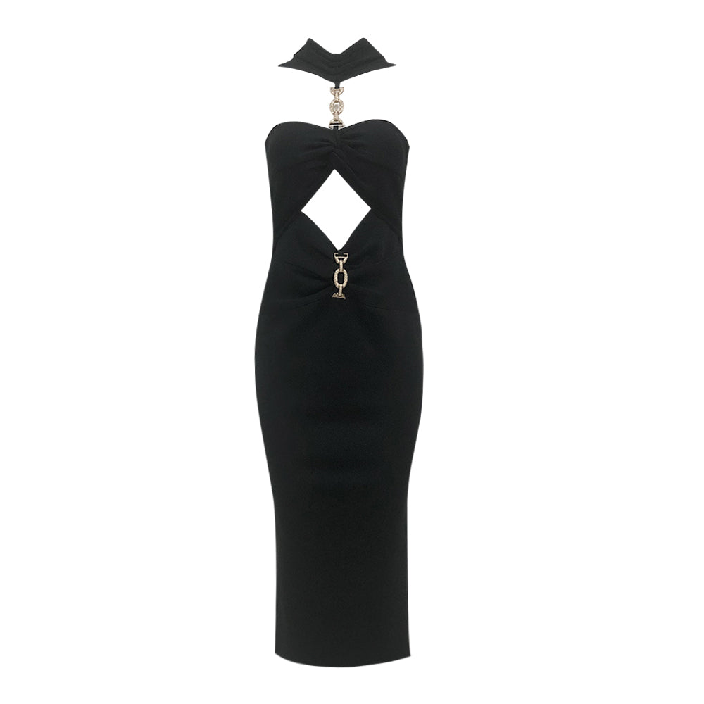 Halter Chain Detail Midi Dress HV1391
