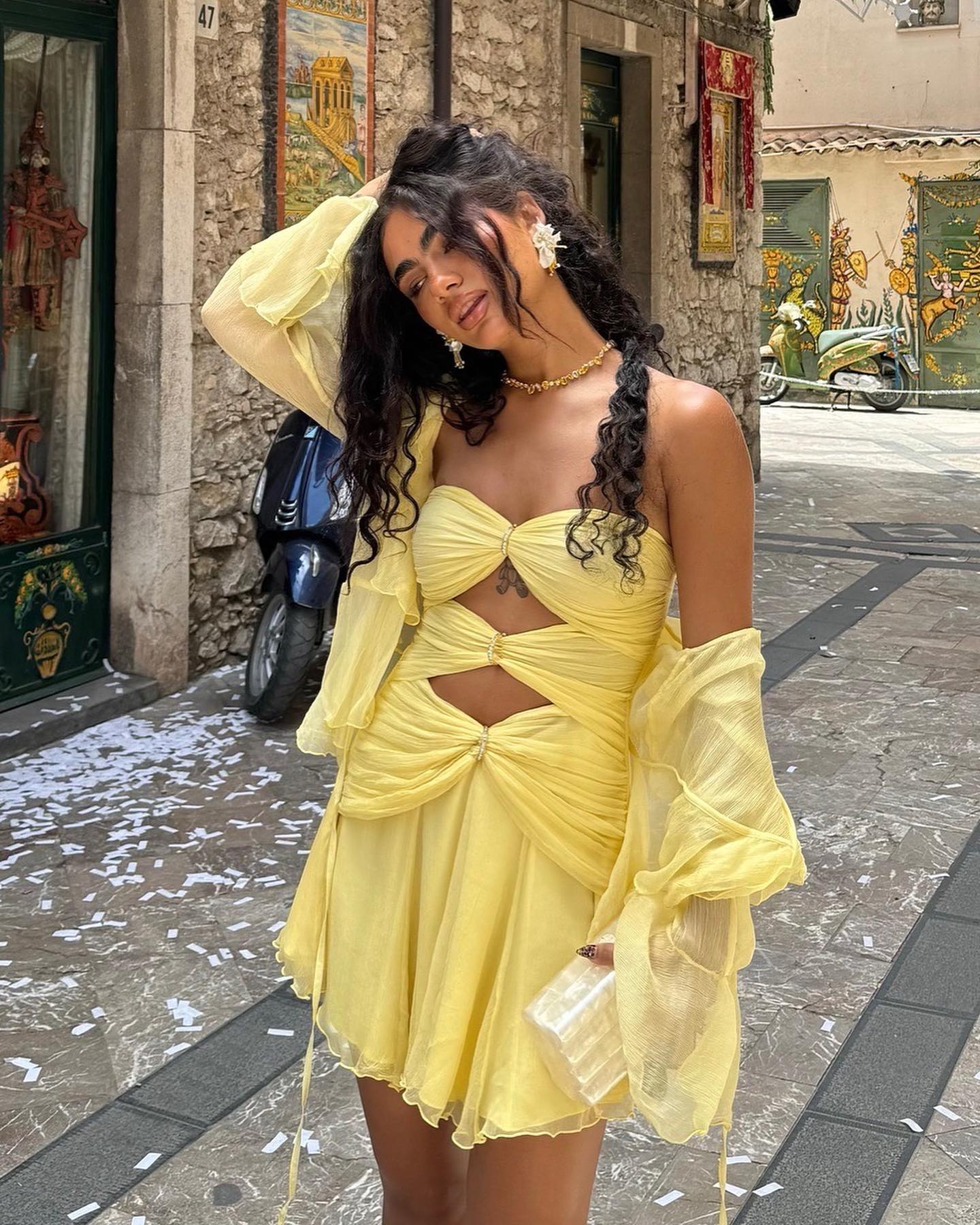 Strapless Ruched A Line Dress Yellow HV1651