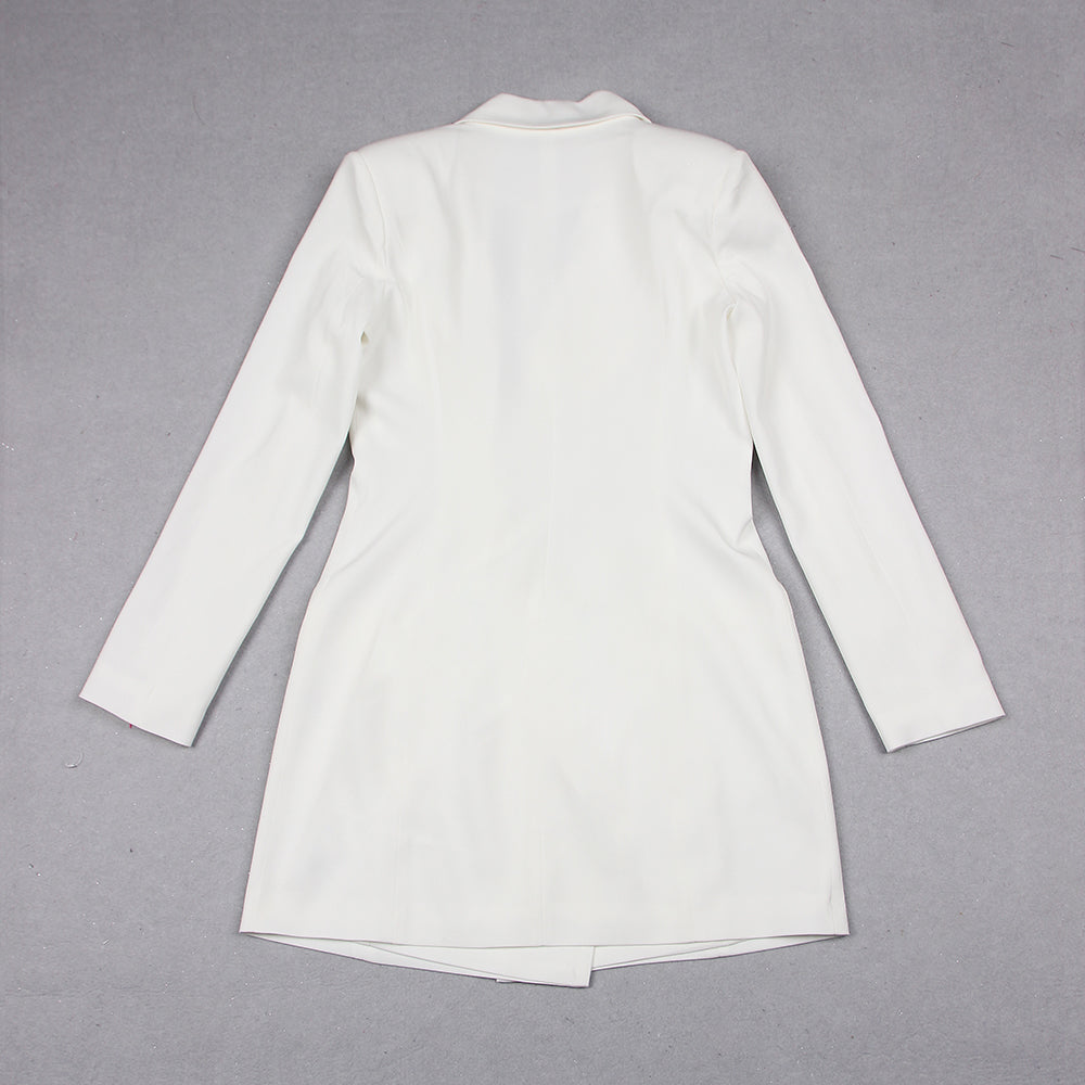 Long Sleeve Embellished Blazer Dress White