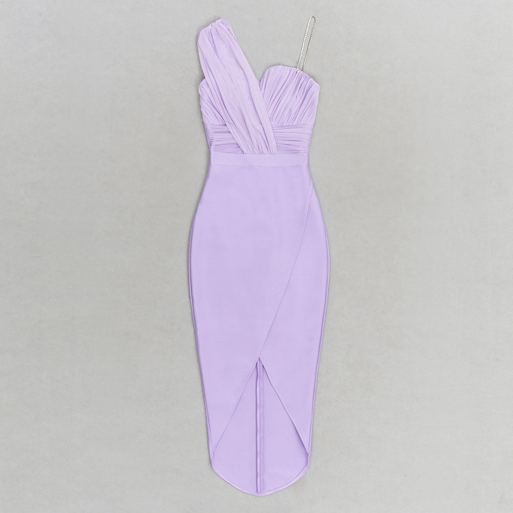 Draped Crystal Strap High Low Dress Lavender HV9625