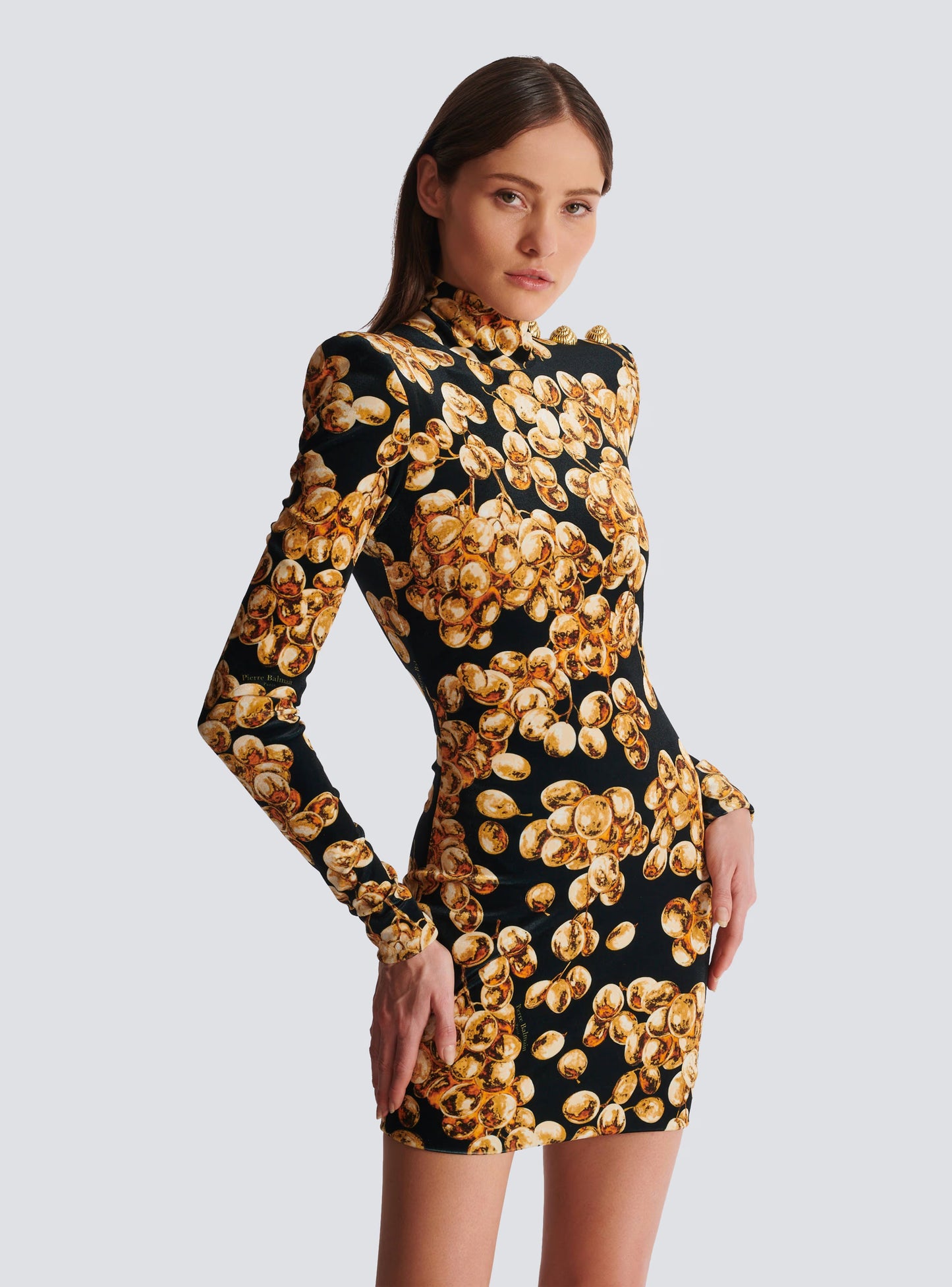 Long Sleeve Printed Dress Gold Black HV1859
