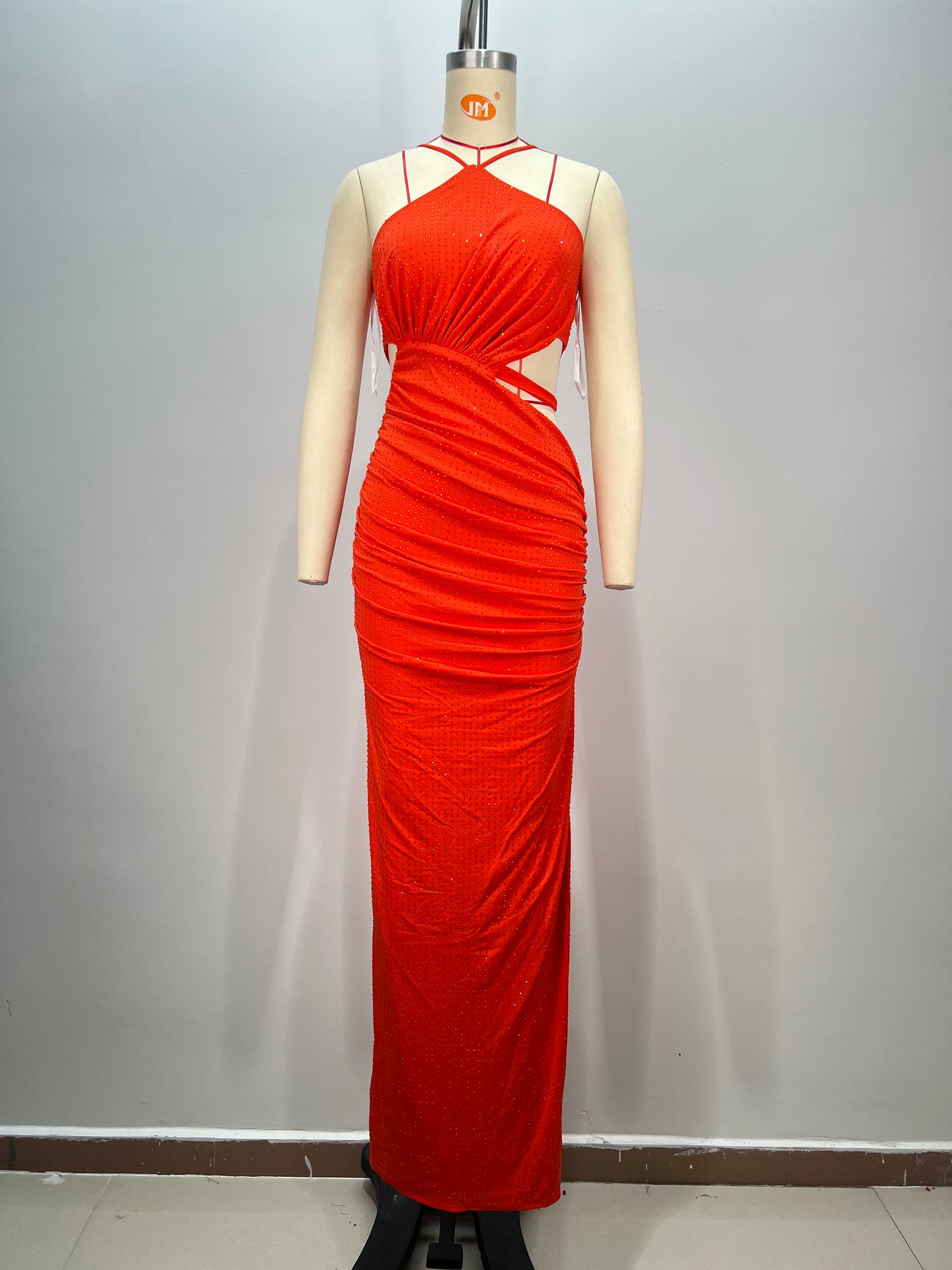 Halter Draped Maxi Dress Orange HV1658