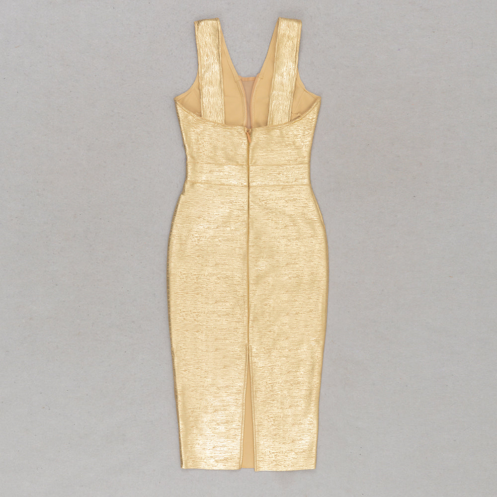Mesh Insert Woodgrain Foil Print Midi Dress HV9838
