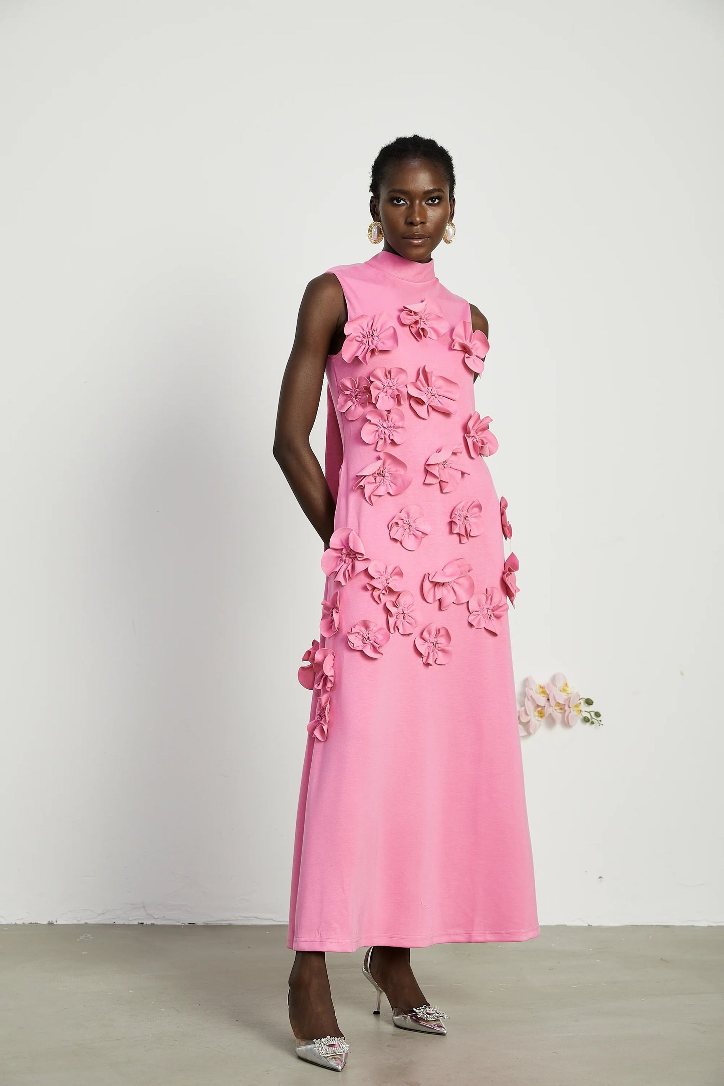 Floral A Line Maxi Dress Hot Pink HV2035