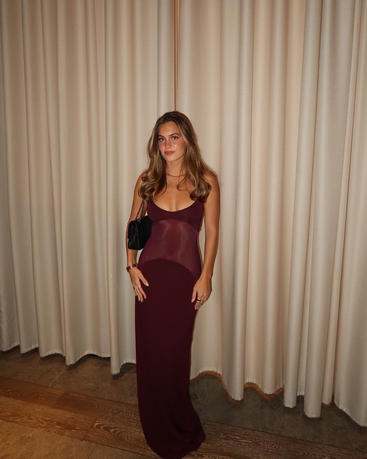 Mesh Insert Maxi Dress Burgundy HV2032