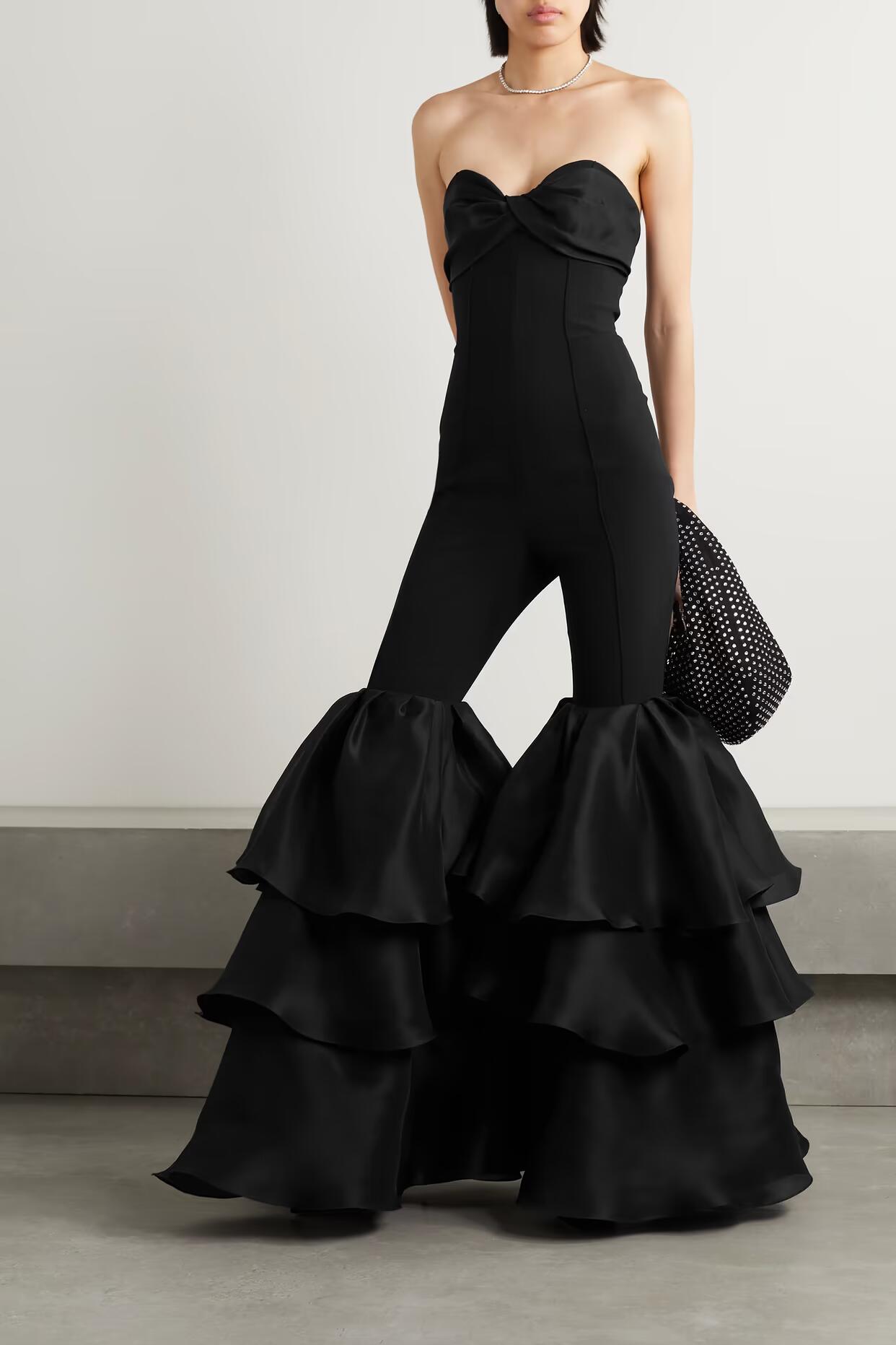Strapless Ruffle Detail Jumpsuit Black HV9876