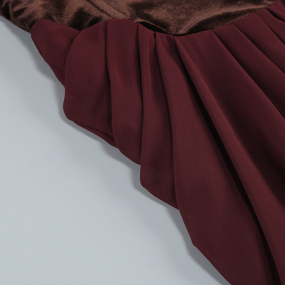 Velvet Bustier Draped Maxi Dress Brown HV2136