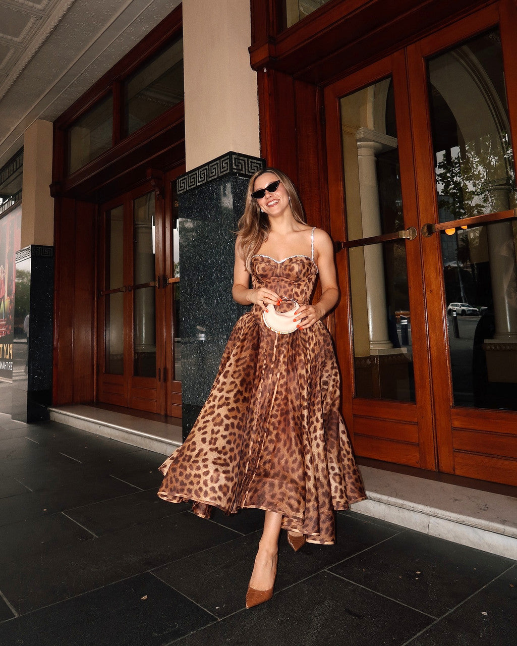 Animal Print Crystal Bustier A Line Midi Dress