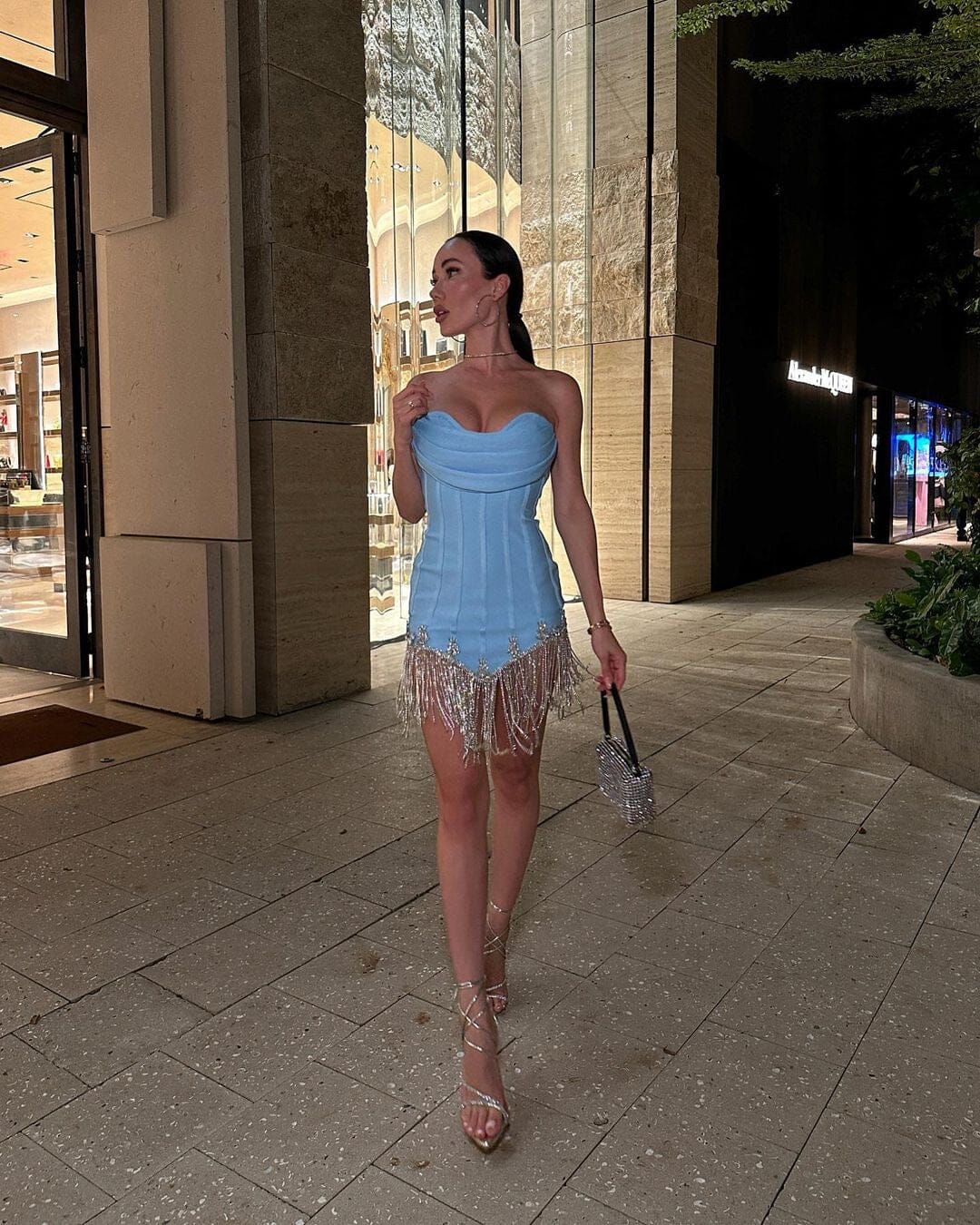 Strapless Crystal Tassel Dress HV9166