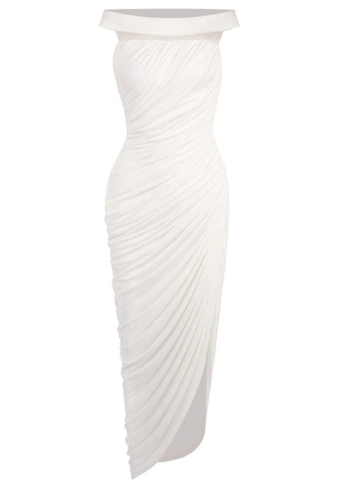 Bardot Draped Mesh Insert Maxi Dress White HV0056