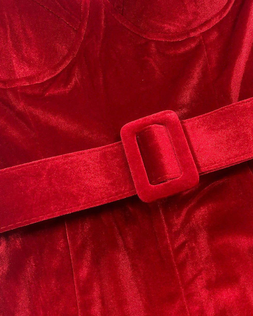 Bustier Detail Velvet Jumpsuit Red