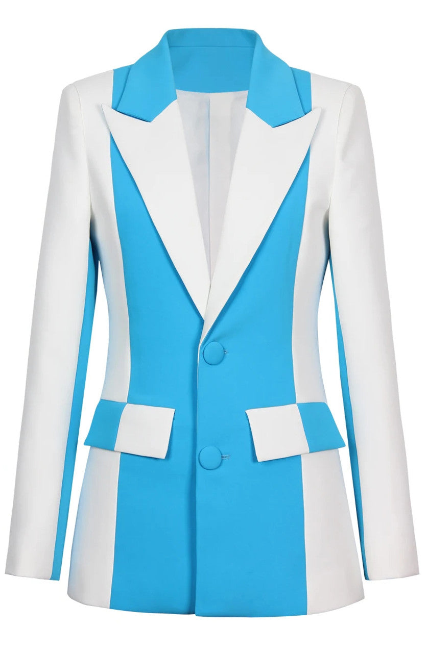 Long Sleeve Colorblock Suit Blue White