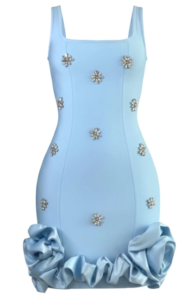 Crystal Embellished Floral Bubble Detail Dress HV2896