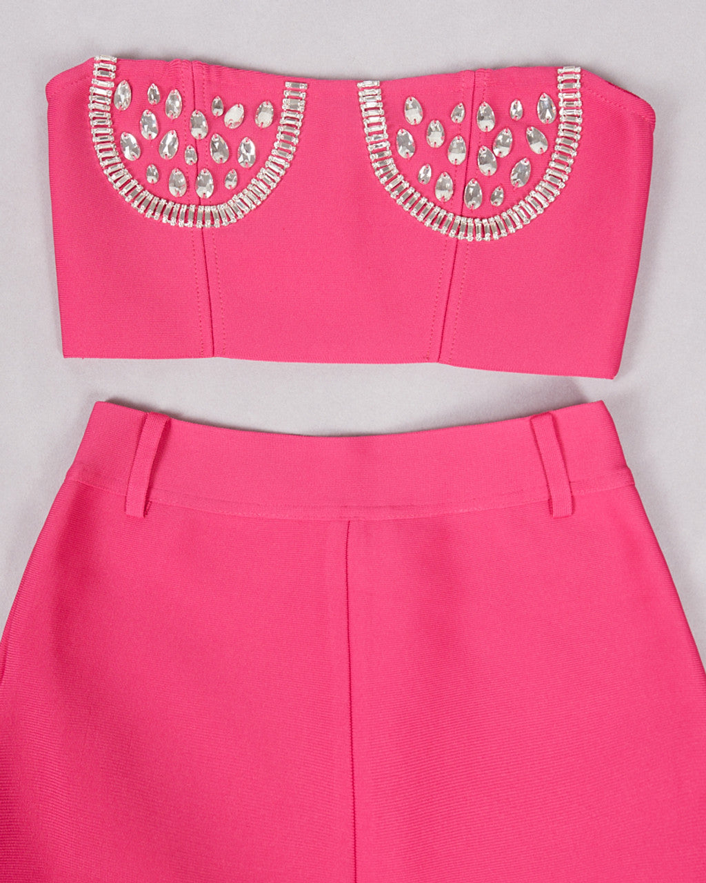 Strapless Crystal Bustier Two Piece Jumpsuit Hot Pink HV9772