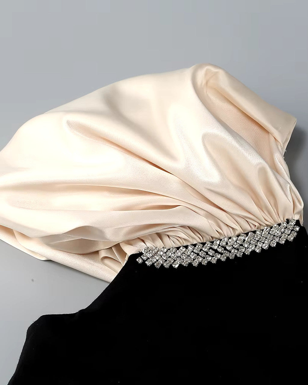 Draped Crystal Detail Dress Ivory Black