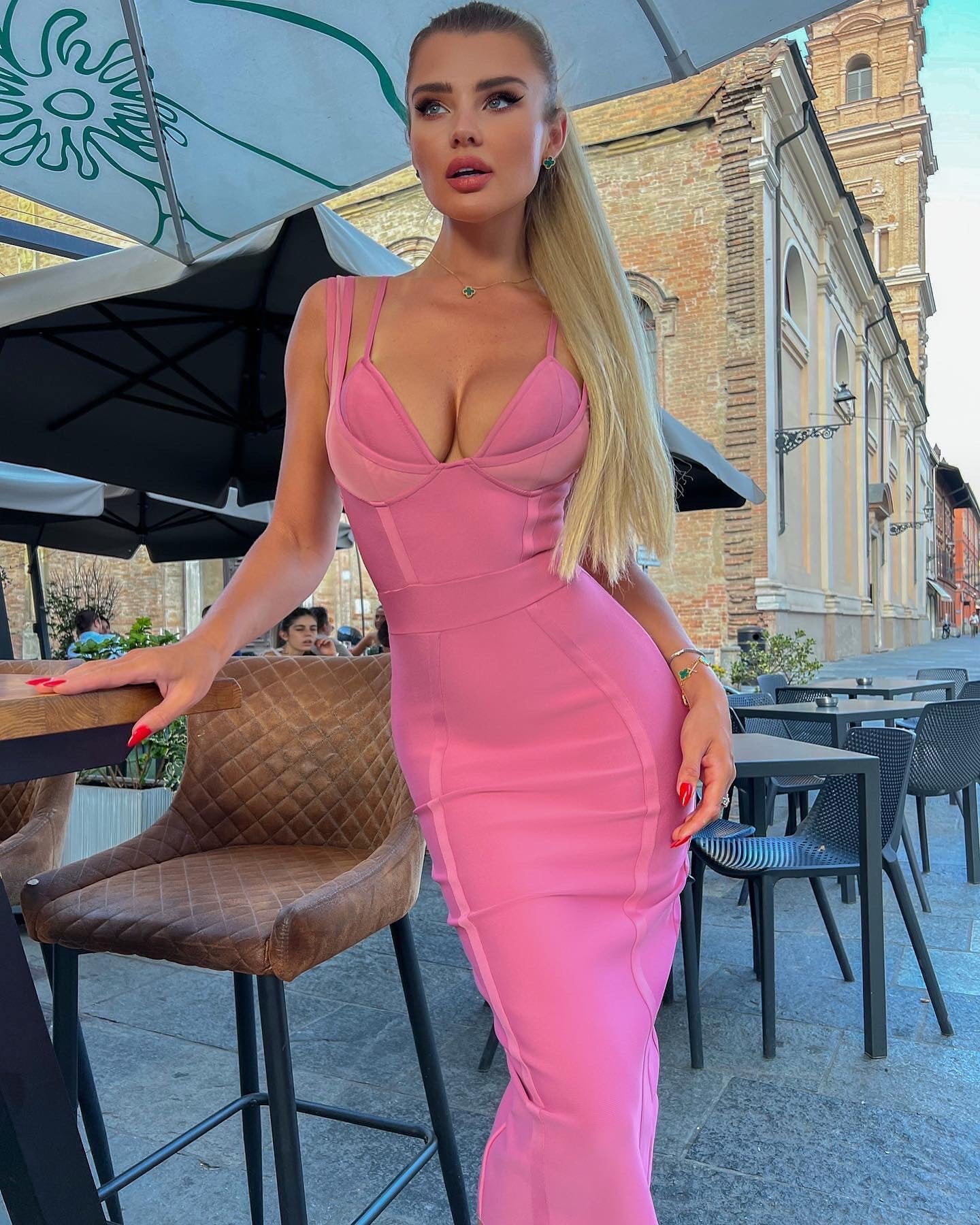 Mesh Bustier Structured Midi Dress HV8632
