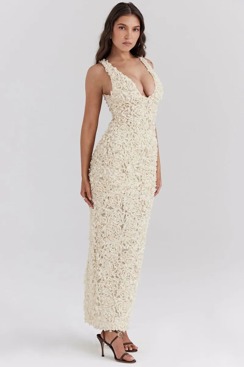 Floral Midi Dress Ivory