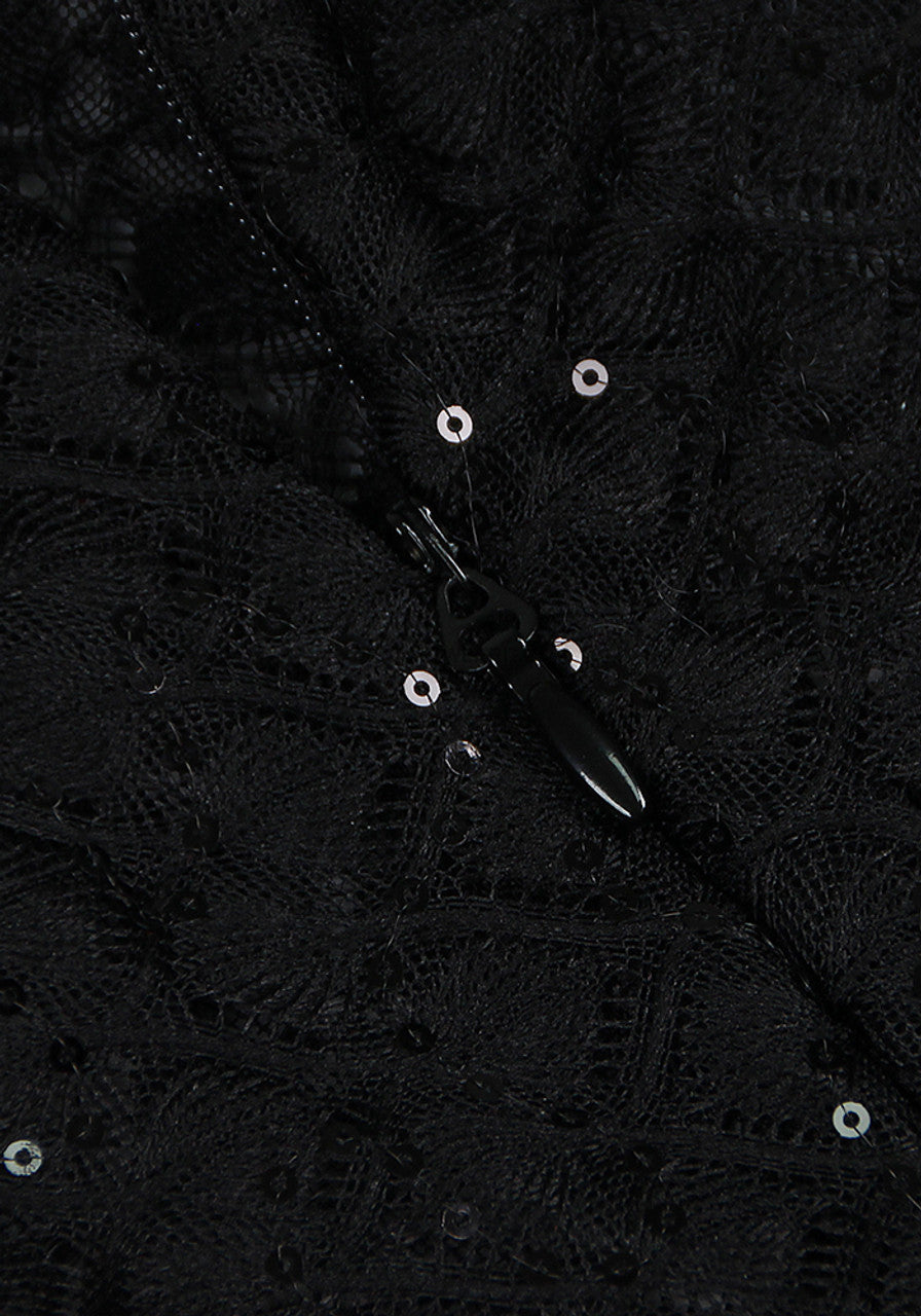 Feather Long Sleeve Sequin Jumpsuit Black HV1470