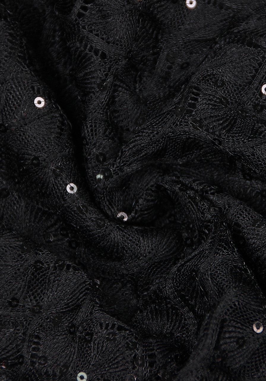 Feather Long Sleeve Sequin Jumpsuit Black HV1470