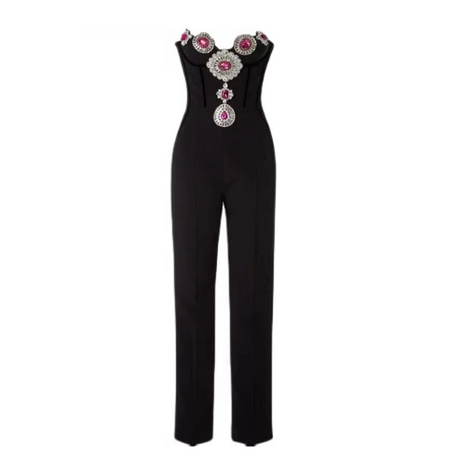 Strapless Crystal Corset Jumpsuit Black