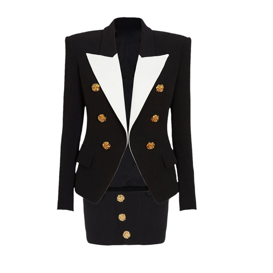 Blazer Skirt Suit Black White