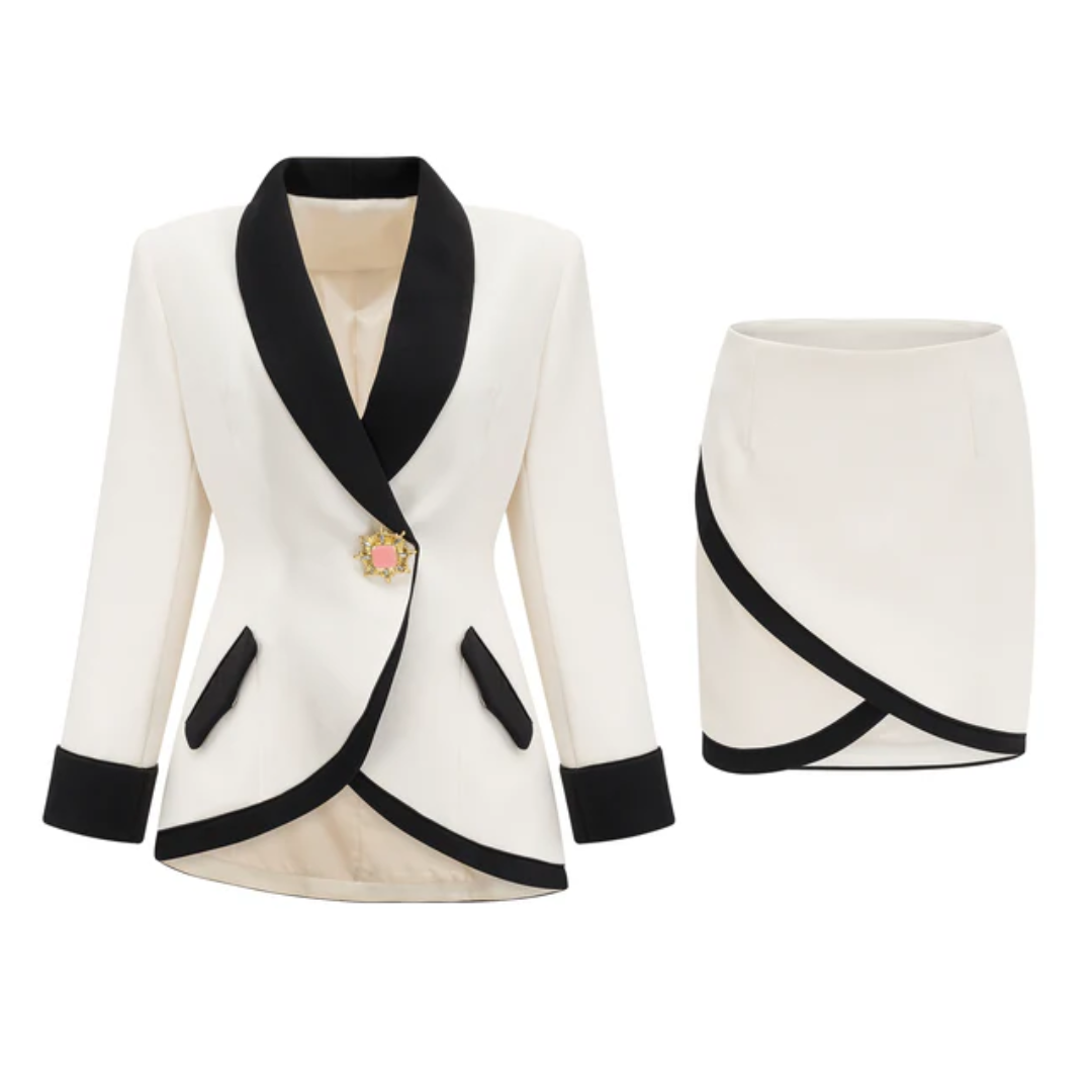 Vespera contrast colours jacket & skirt matching set