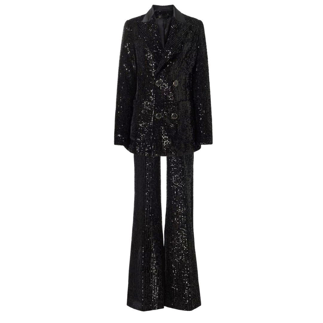 Long Sleeve Sequined Suit Black