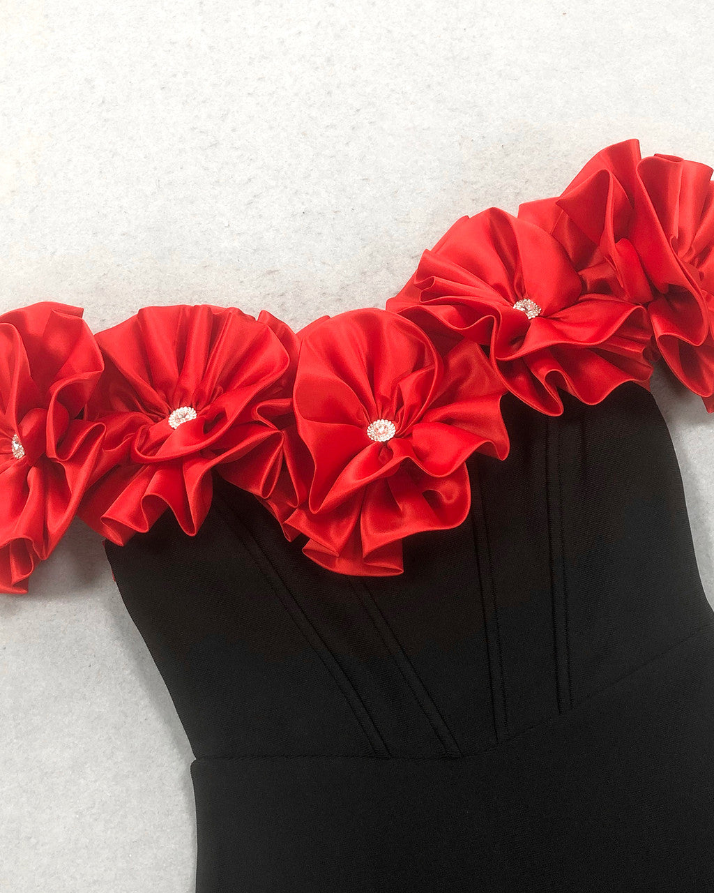 Floral Bardot Maxi Dress Red Black