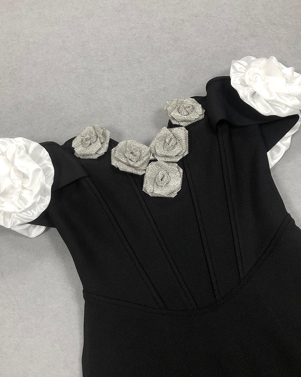 Floral Bardot Maxi Dress Black White HV1469